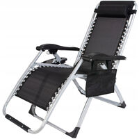 Sezlong pliabil gravitate zero, 175x65 cm, cu masuta si buzunar organizator, 120 kg, negru