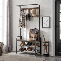 VASAGLE Cuier pentru hol cu banca si suport pantofi, stil industrial, 84x34x183 cm, maro rustic