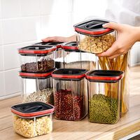 Cutii de Depozitare Alimente, Flippy, Set din 5 Cuti de tip Container, Recipiente pentru Cereale in Bucatarie, Transparente cu Capac Negru