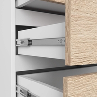 Noptiera cu 3 sertare, PAL laminat 16 mm, 60x35x57 cm, alb si stejar sonoma