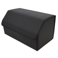 Cutie de Depozitare Auto, Flippy, Geanta Multifunctionala din Piele Ecologica, Organizator Premium Portbagaj, 2 Compartimente Depozitare, Pliabil si Rezistent la Uzura, Negru, 55 x 30 x 30cm