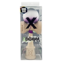 Kendama X Originala, Profesionala, Flippy, Rubber Grip, Cupe Mari KING SIZE V3, Gaura in Baza, Rulment Metalic, din lemn 18 cm, Ata 62/65 cm, Gradient Gri/Alb/Mov