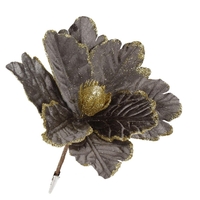 Set 5 ornamente pentru bradul de Craciun, stea Poinsettia, 23cm, gri auriu