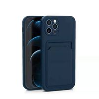 Husa protectie Vafy cu suport card compatibila cu Apple iPhone 12 Pro Albastru inchis