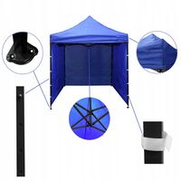 Cort tip pavilion cu 3 pereti laterali, structura solida otel si acoperis impermeabil PVC, 3x3 m cu inaltime reglabila, albastru