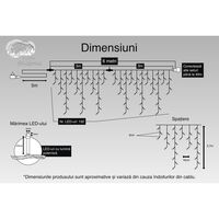 Instalatie Craciun, 6 m, 192 Led-uri ,Franjuri, Alb rece, Flash, Transformator, Interconectabila, Prelungitor 5 m inclus, Fir Negru, Vafy