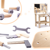 Banc de lucru copii din lemn cu unelte incluse, masa 45x26x67 cm, set DIY pentru micul mester