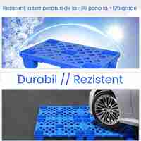 Palet de Transport, Flippy, 40 x 40 x 10 cm, din Plastic durabil, Palet pentru Stivuitor in Depozit, Rezistent la Umiditate, Grila Ingrosata, 5 Picioare, Albastru