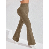 Pantaloni Sport de Dama, Flippy, pentru Yoga, Talie Inalta, Evazati, Tricotati, Khaki, Marime L