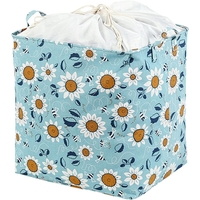 Cos depozitare, Flippy, Capac cu Snur, 175 L, Confectionat din Bumbac si un Strat Impermeabil, 50 x 50 x 70 cm, Albastru Deschis, Imprimeu Flori