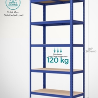 SONGMICS Raft de depozitare metalic, cu rafturi din PAL, 5 polite, max. 600 kg, 200x100x50cm, albastru