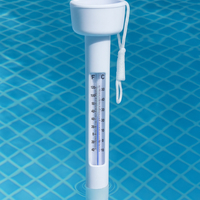 Termometru plutitor pentru piscina, cu snur de prindere si scala dubla, 18,5 cm, alb