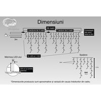Instalatie Craciun, 39 m, 1133 Led-uri ,Franjuri, Alb rece, Flash, Transformator, Interconectabila, Prelungitor 3 m inclus, Fir Negru, Vafy