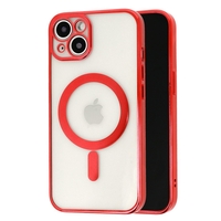 Husa MagSafe pentru Apple iPhone 13, Protectie camera, Full TPU, Margini colorate Electroplating, Magnetica, Incarcare Wireless, Vafy, Rosu