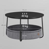 VASAGLE Masuta de cafea rotunda cu cos de stofa, stil modern, 45x75cm, negru cu gri