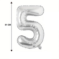 Balon din Folie Flippy, Cifra 5, 81 cm, Pentru Aer sau Heliu, Bulk, Argintiu