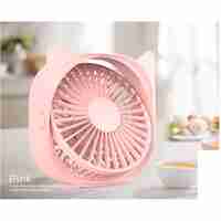 Mini ventilator pentru birou cu usb, Vafy, rotire 360 grade, 3 viteze, 13.5 x 12,8 cm, Roz