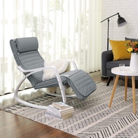 SONGMICS Scaun balansoar din lemn, suport picioare reglabil, maxim 150kg, 67x122x84cm, gri deschis