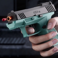 Pistol de jucarie GX4 cu Ejectie, Vafy, de Explozie de buzunar, Makara BLOWBACK, Gloante Moi pentru Copii, 15 x 13 x 3.5 cm, Negru Verde