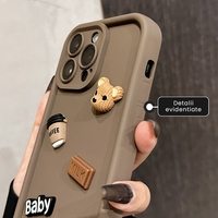 Husa de Protectie, Vafy, pentru Apple iPhone 12, Model Ursuleti 3D, Antisoc, Rezistenta la Impact, Protectie Camera, Maro