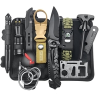 Kit supravietuire multifunctional 13 in 1 Flippy, Instrumente profesionale, agatatoare ghiozdan, pentru Camping, Drumetii, Aventuri in aer liber, borseta inclusa, model cutie, negru