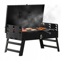 Gratar portabil pliabil tip valiza pentru camping, cu accesorii de gratar incluse, 45x30x30 cm