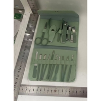 Set 16 Piese de Ingrijire Cosmetica, Flippy, pentru Manichiura, Pedichiura, Fata, Geanta Organizatoare din Piele Ecologica Inclusa, Verde