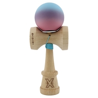 Kendama X Originala, Profesionala, Flippy, Cupe Mari KING SIZE V3, Rubber Grip, Gaura in Baza, Rulment Metalic, din lemn 18 cm, Ata 62/65 cm, Gradient Albastru deschis/Mov/Roz