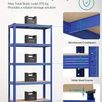 SONGMICS Raft de depozitare metalic, cu rafturi din MDF, 5 polite, max. 875 kg, 180x90x40cm, albastru