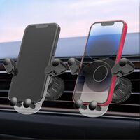 Suport Auto de Telefon, Flippy, pentru Ventilatie, din ABS, cu Clipsuri, Rotativ, 12x9.5x12 cm, Negru-Transparent