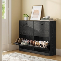 VASAGLE Dulap pantofi 4 clapete, compartimentare reglabila, 16-28 perechi de incaltaminte, 106x24x83 cm, negru abanos