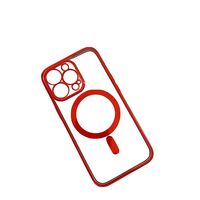 Husa MagSafe pentru Apple iPhone 13, Protectie camera, Full TPU, Margini colorate Electroplating, Magnetica, Incarcare Wireless, Vafy, Rosu