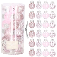 Set globuri de Craciun Inedit, 24 bucati, 5cm, transparente si roz pal