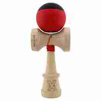 Kendama X Originala, Profesionala, Flippy, Cupe Mari KING SIZE V3, Rubber Grip, Gaura in Baza, Rulment Metalic, din lemn 18 cm, Ata 62/65 cm, Bicolor Negru/Rosu
