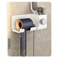 Suport de Baie, Flippy, pentru Uscator de Par, cu Organizator Dublu, din Plastic, Aplicare cu Suport Adeziv, 23 x 8.8 x 9.5 cm, Alb