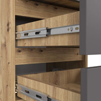 Noptiera cu 3 sertare, PAL laminat 16 mm, 40x35x57 cm, stejar artisan si gri