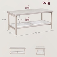 VASAGLE Masuta de cafea, din MDF, cu spatiu de depozitare pe 2 nivele, 55x100x45 cm, stil boho, bej