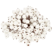 Set decorativ ramuri cu merisoare rosii artificiale inghetate, 15 cm, 200 boabe, alb