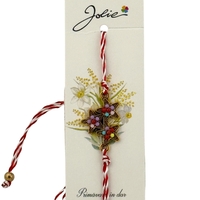 Martisor Bratara Snur Alb-Rosu, Jolie, Pandantiv Metalic, Model Stelute Colorate
