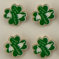 Set 12 Brose Martisor Primavara, Jolie, Model Trifoi cu Patru Foi, Mesaj Primeste in Dar Primavara, Verde