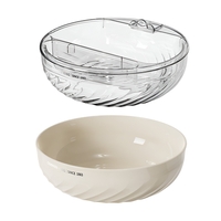 Bol cu Doua Straturi, Flippy, pentru Fructe, Legume, Snacks, cu Strat de Scurgere a Apei, Suport pentru Telefonul Mobil, 22.4x9 cm, Crem