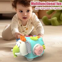 Jucarie interactiva Montessori, Flippy, Jucarie pentru Bebelusi, Model Elefant Dragut, din Plastic rezistent, Varsta 18+ luni, 21 x 16 x 14 cm, Verde deschis