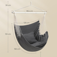 SONGMICS Fotoliu suspendat tip hamac cu 2 perne, lant si carabiniera incluse, 150x128 cm, gri inchis