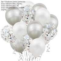 Set 15 baloane pentru petrecere, Flippy, alb/argintiu, 30 cm