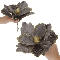 Set 5 ornamente pentru bradul de Craciun, stea Poinsettia, 23cm, gri auriu