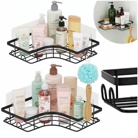 Set 2 polite de colt pentru dus, metalice cu montaj autoadeziv, inox, negru