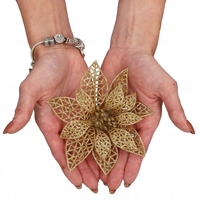Set 10 ornamente pentru bradul de Craciun, stea Poinsettia, 14cm, auriu