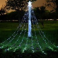 Instalatie Tip Perdea Pentru Pomul De Craciun, Cu Stea Luminoasa, Vafy , 350 LED-uri, Conectare La Retea, Interior/Exterior, Lumina Rece