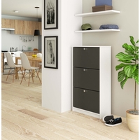 Dulap pantofi cu 3 usi rabatabile, PAL laminat 16 mm, 60x29x113 cm, alb si gri
