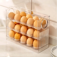 Suport Organizator pentru Oua, Vafy, Capacitate 30 Oua, Pentru Usa Frigiderului, 3 Straturi, din Plastic, Transparent